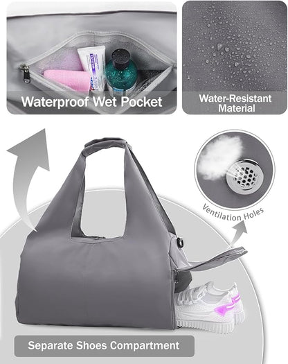 Gym Bag for Women with Shoe Compartment Yoga Mat Bag with Wet Pocket and Water Bottle Holder Weekender Bag with Strap