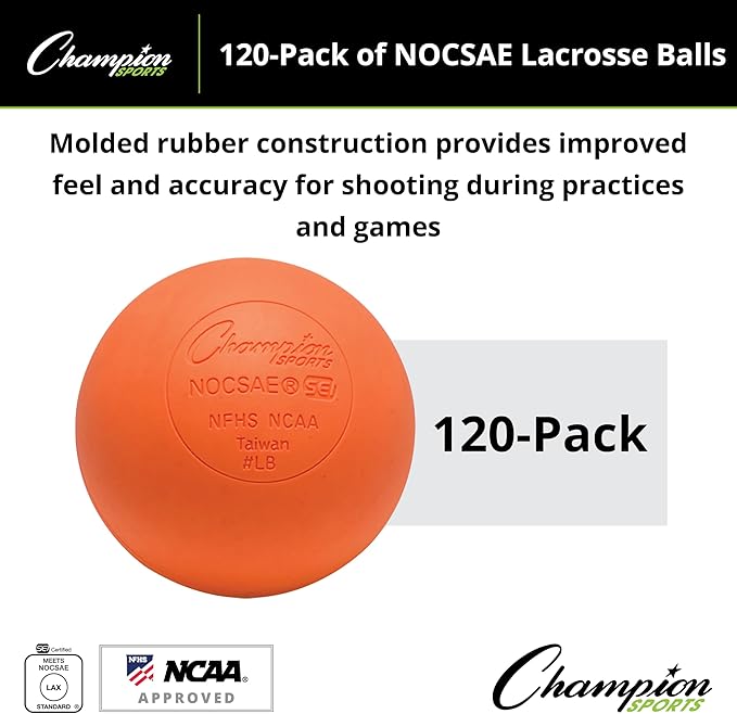 Champion Sports Lacrosse Balls – Official Size SEI Certified, Multi-Color Packs of 3, 6, or 12 for Practice & Games
