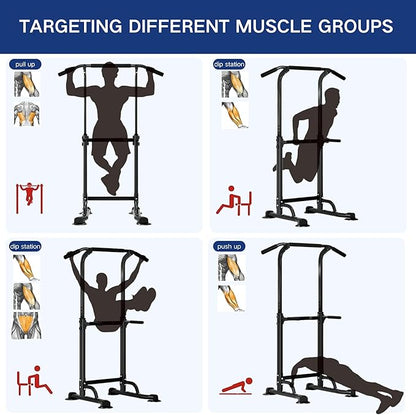 BARWING Pull Up Bar Station, Power Tower, Dip Station with 3D Backrest, Multi-Function Strength Training Stand Rack, Adjustable Height Dip Bar for Home Gym Workout Stand Fitness Exercise Equipment
