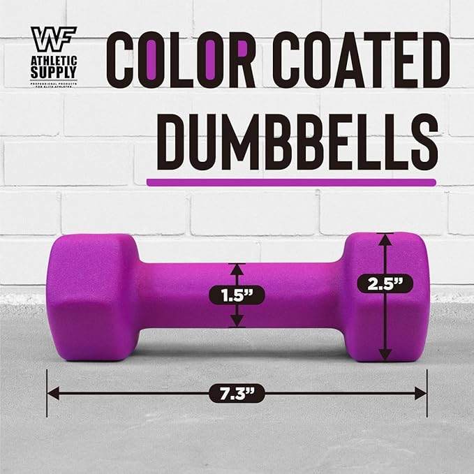 WF Athletic Supply Vibrant Multiple Color Hex Shaped Neoprene Dumbbells/Hand Weights with Non-Slip Grip for Home Gym Equipment Workouts Strength Training Free Weights - Sold in Pairs