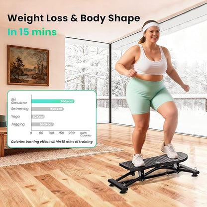 Balance Board with Resistance Bands, 300LBS Portable Ski Balancing Machine Exercise Equipment Featuring LCD Monitor for Cardio, Quiet Home Ski Simulator Trainer for Full Body Workout
