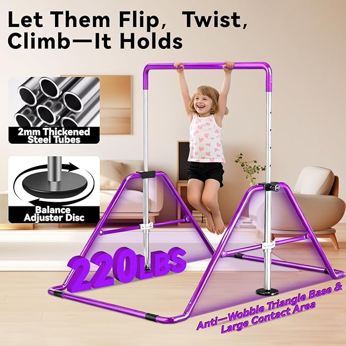 Kids Gymnastics Bar Gymnastic Equipment for Home Adjustable Height Gymnastic Training Bar Gymnastic Stuff for 3-7 Years Old Girls