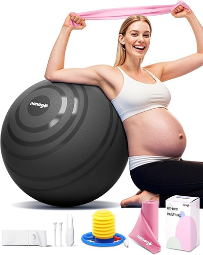 nonogo Birthing Ball for Pregnancy with Resistance Bands- Exercise Ball for Working Out, Yoga, Physical Therapy, Maternity Physio, Balance Stability Ball with Pump