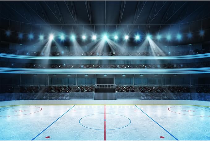 Ice Hockey Sport Backdrop Hockey Stadium Arena Ice Rink Photography Background Stadium Stage Spotlight Backdrop Decors Ice Hockey Match Games Background Newborn Boys Birthday Props 5x3ft