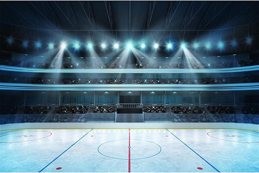 Ice Hockey Sport Backdrop Hockey Stadium Arena ICES Rink Photography Background Stadium Stage Spotlight Backdrop Decors Ice Hockeied Match Games Background Newborn Boys Birthday Props 10x8ft