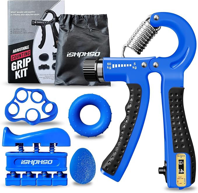 Adjustable Grip Strength Trainer Kit 5-in-1 with Counter, Hand Gripper & Finger Exerciser for Forearm Strength, Physical Therapy for Carpal Tunnel & Arthritis, Portable Workout Equipment for Rock Climbing & Gym, Gifts for Men