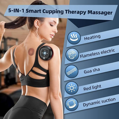 5-in-1 Cupping Kit for Massage Therapy, 12 Levels Smart Dynamic Cupping Set with Red Ligh-t Therapy&Heat Penetrates for Targeted Pain Relief, Knots, Aches, Muscle Soreness - 2Pcs(Red&Red)