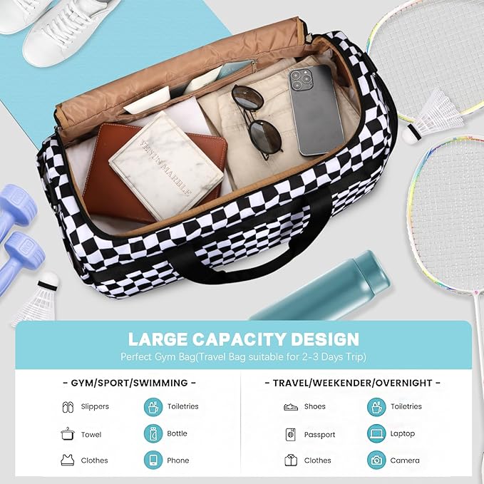 Sports Gym Bag for Men Women, Large Travel Duffle Bag with Shoe Compartment and Wet Pocket, Lightweight Weekender Overnight Bag Fitness Workout Bags for Sports, Gym, Travel