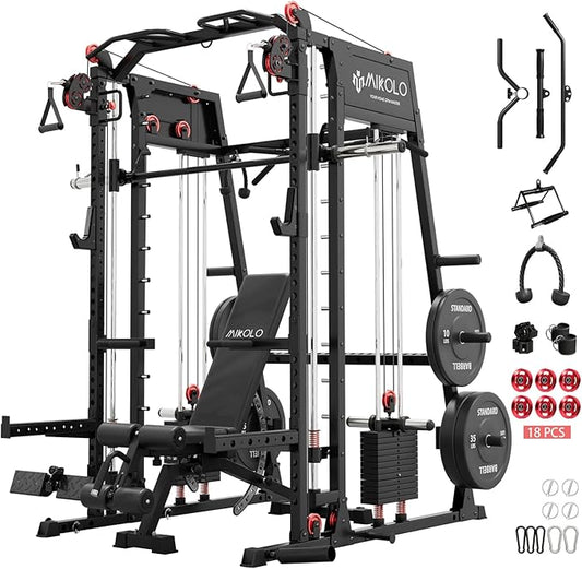 Mikolo M4 2.0 Smith Machine, All-in-One Home Gym Power Cage with LAT Pulldown & Cable Crossover, Squat Rack for Full Body Workouts