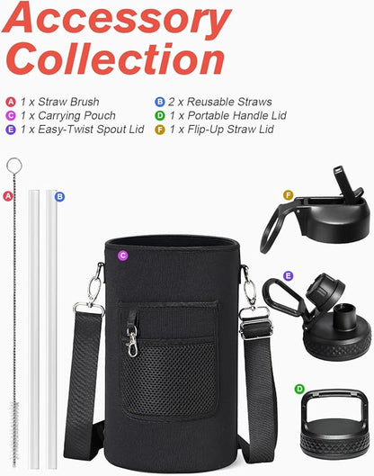 Coolflask 128 oz Gallon Water Bottle Insulated with Straw &3 Lids, Water Jug Large Stainless Steel Metal Vacuum Wide Mouth for Sports, Gym or Office, Non-BPA Keep Cold 48H Hot 24H, White