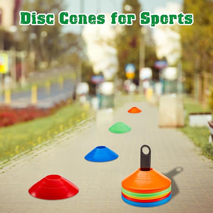 Set of 100 Soccer Cones Disc Cones Soccer Agility Cones Sports Training Cones Multicolor Field Marker Plastic Cones with 2 Holder for Kids Football Basketball Lacrosse Tennis Practice Equipment
