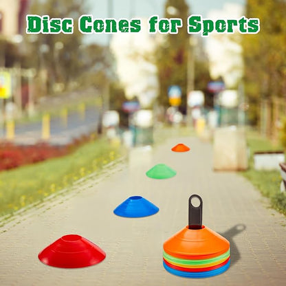 Set of 100 Soccer Cones Disc Cones Soccer Agility Cones Sports Training Cones Multicolor Field Marker Plastic Cones with 2 Holder for Kids Football Basketball Lacrosse Tennis Practice Equipment