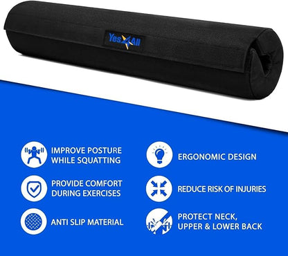 Yes4All Ergonomic Foam Bar Pad, Olympic Barbell Squat & Neck Pad for Squats, Hip Thrusts & Weight Lifting Bar