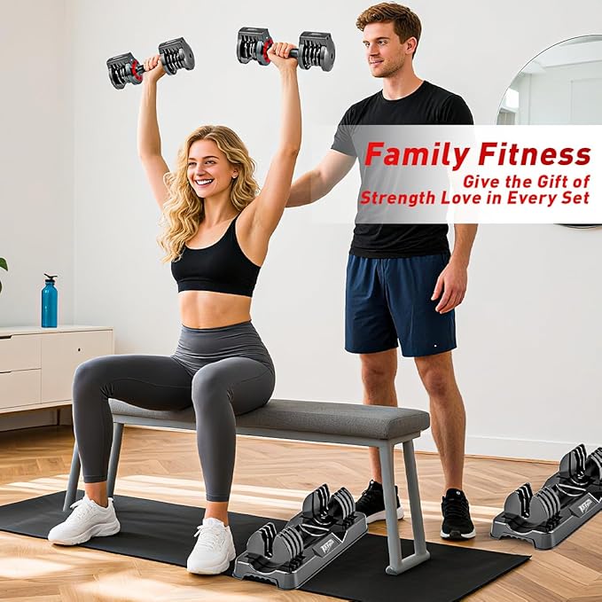 25/55lb Pair Adjustable Dumbbell Set, Adjustable Dumbbells Set of 2, 5 in 1/10 in 1 Free Weights Dumbbells Set with Anti-Slip Texture Handle, Weight Set For Home Gym Suit both Men and Women