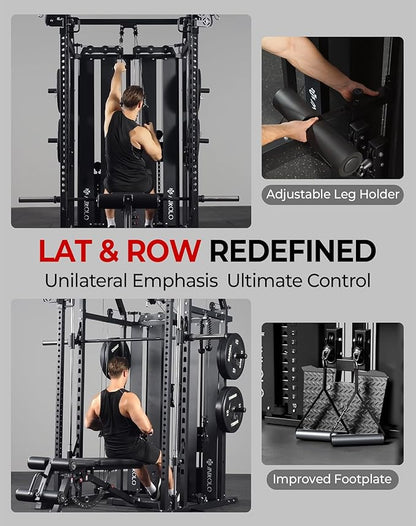 Mikolo Smith Machine with Weight Stack, Power Cage Home Gym System with LAT Pulldown & Cable Crossover, Multi-Functional Trainer with Dual Pulley System, Includes 10+ Free Attachments