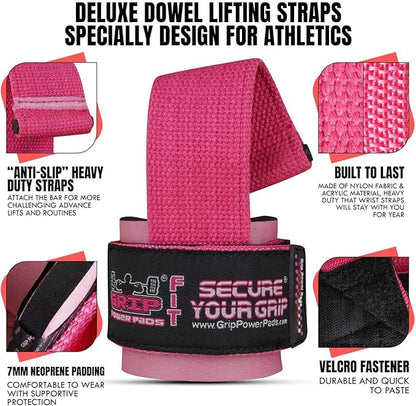 Gym Lifting Dowel Straps Neoprene Padded Wrist Wraps for Weight Training, Bodybuilding & Fitness – Wrist and Grip Support, 2 Pack (Jet Pink)