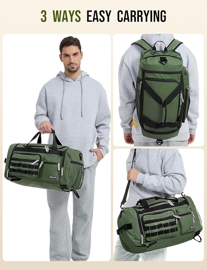 Gym Bag for Men Women with Shoes Compartment 3-in-1 Sports Travel Duffel Bag Multipurpose Weekender Overnight Backpack with Wet Pocket - Green