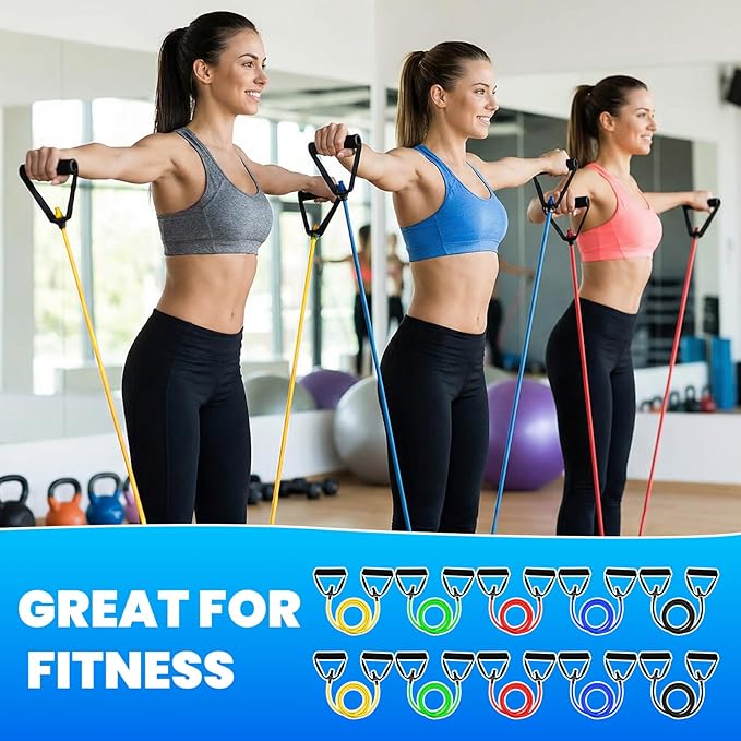 10 Pcs Resistance Bands with Handles Exercise Stretch Bands for Exercise Woman Man Training Physical Therapy Workouts Fitness