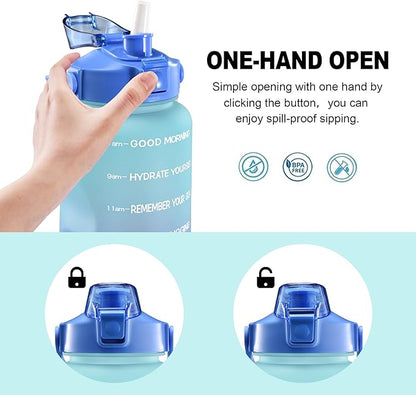 EYQ 64oz/128oz Leakproof Free Drinking Water Bottle with Motivational Time Marker BPA Free for Fitness, Gym and Outdoor Sports
