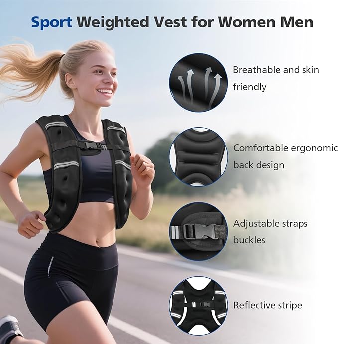 Weighted Vest for Woman Men,8 lb Weight Vest Reflective Stripe with Adjustable Strap Pocket Running Vest Workout Strength Training Walking