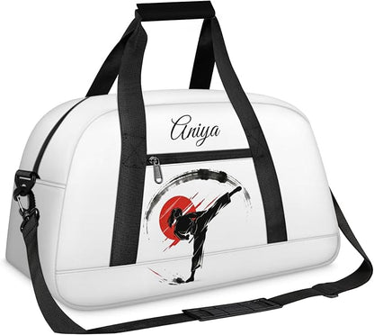 Custom Name Taekwondo Karate Duffle Bag for kids Girls - Personalized Martial Arts Gear Bag, Water-Resistant Sparring Equipment Bag, Taekwondo White