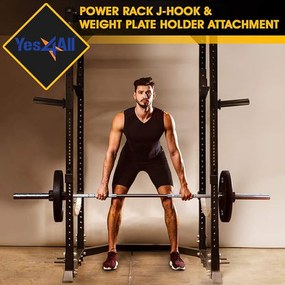 Yes4All Power Rack J-Hooks & Attachments – Heavy Duty Barbell Holders Compatible with 2x2 & 3x3 Power Racks for Home Gym