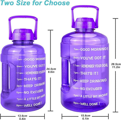 QuiFit 1 Gallon Water Bottle - with Straw & Motivational Time Marker Leak-Proof BPA Free Reusable Gym Sports Outdoor Large(128OZ/73OZ) Capacity Water Jug
