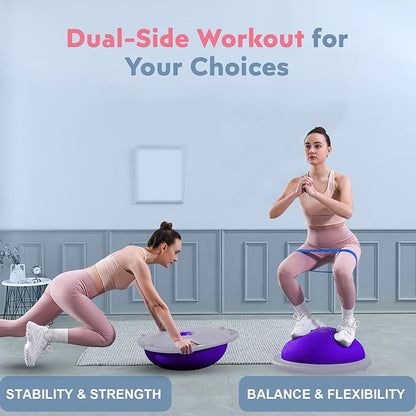 Half Balance Ball Trainer, Inflatable 19/23 Inch Half Exercise Ball with Resistance Bands and Pilates Ball, Non-Slip 660lbs Capacity Yoga Ball for Home Gym Full Body Workouts