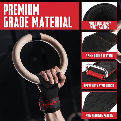 Weight Lifting Wrist Strap，Double Layer Leather Wrist Wraps with Neoprene Padding for Weightlifting & Deadlifts – Adjustable Gym Straps for Men & Women