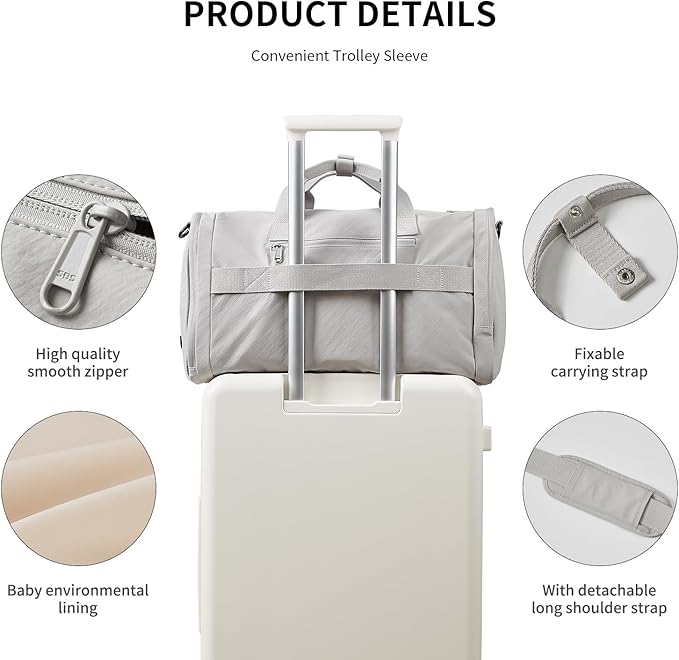 Aji Foldable Gym Bag for Women Men with Shoes Compartment, 3 in 1 Carry on Travel Duffel Bag with Trolley Sleeve, Lightweight&Water Resistant Duffel Bag for Travel, Sport, Fitness&Workout,Elegant Gray