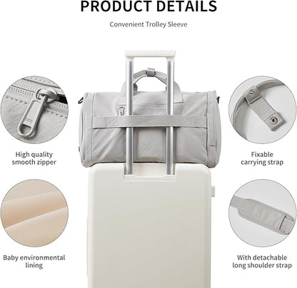 Aji Foldable Gym Bag for Women Men with Shoes Compartment, 3 in 1 Carry on Travel Duffel Bag with Trolley Sleeve, Lightweight&Water Resistant Duffel Bag for Travel, Sport, Fitness&Workout,Elegant Gray