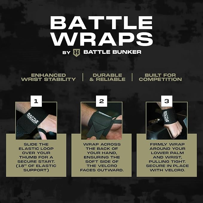 Battle Bunker Wraps Wrist Wraps- Premium Gym Wrist Straps for Maximum Support & Comfort During Lifting- Wrist Straps for Weightlifting to Boost Control & Stability- Built for Confidence & Power