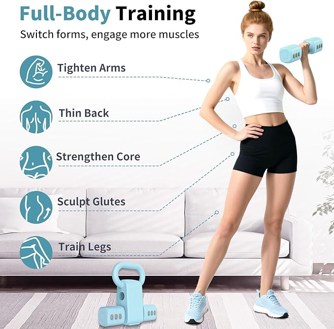 2-in-1 Adjustable Dumbbells Set, 4 Levels Weight Dumbbells Set for Women Men, Each 2.2/3.3/4.4/5.5lb Hand Weights with Kettlebell Form for Home Gym Exercise Training