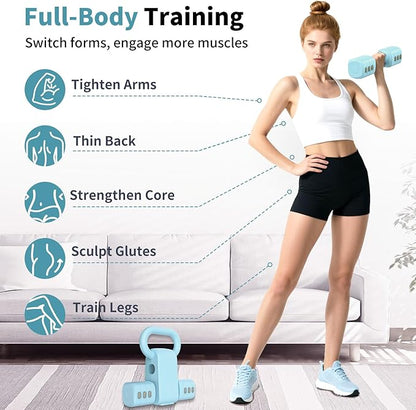 2-in-1 Adjustable Dumbbells Set, 4 Levels Weight Dumbbells Set for Women Men, Each 2.2/3.3/4.4/5.5lb Hand Weights with Kettlebell Form for Home Gym Exercise Training