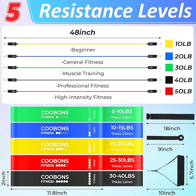 Duraaamo 17 Pcs Resistance Loop Tube Exercise Bands Set for Working Out Handles Door Anchor Ankle Strap Portable Fitness Equipment with Instruction Carry Bag for Home Fitness Yoga Stretching Therapy