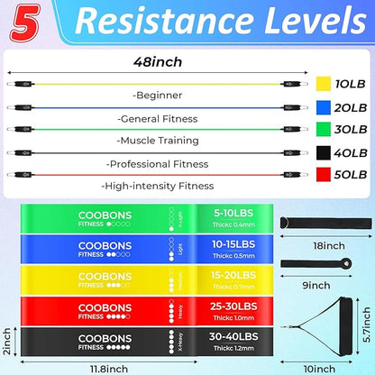Duraaamo 17 Pcs Resistance Loop Tube Exercise Bands Set for Working Out Handles Door Anchor Ankle Strap Portable Fitness Equipment with Instruction Carry Bag for Home Fitness Yoga Stretching Therapy
