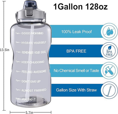 EYQ 64oz/128oz Leakproof Free Drinking Water Bottle with Motivational Time Marker BPA Free for Fitness, Gym and Outdoor Sports