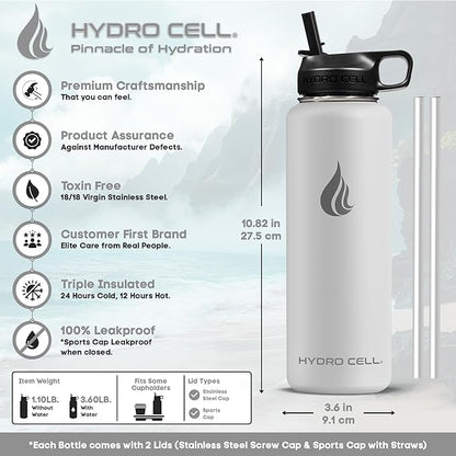 HYDRO CELL Stainless Steel Insulated Water Bottle with Straw - For Cold & Hot Drinks - Metal Vacuum Flask with Screw Cap and Modern Leakproof Sport Thermos for Adults (Frost 40oz)