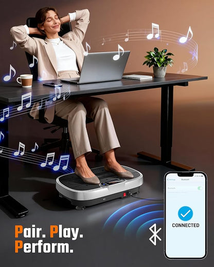 Vibration Plate Exercise Machine for Weight Loss and Lymphatic Drainage - 330lb Vibrating Platform for Home Gym Workout with Speaker, Full Body Shaker Fitness Equipment with 2 Bands for Women and Men