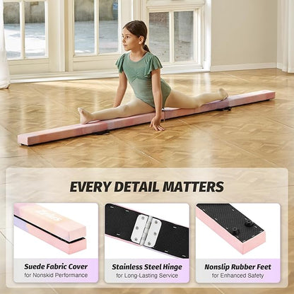 ZELUS 8' Folding Gymnastics Balance Beam, Floor Balance Beam w/Carry Handles Anti-Slip Base for Kids, Beginners & Professional Gymnasts