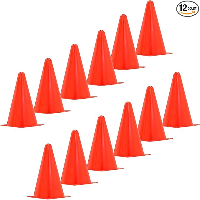 JORESTECH 9" Inch Orange Cones for Sports Agility Traffic Field Road Soccer (Set of 12)