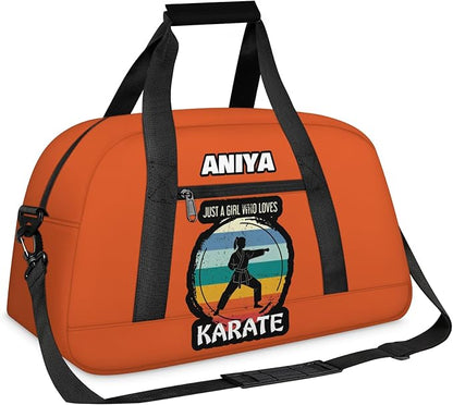 Custom Name Taekwondo Karate Duffle Bag for kids Boy Girls - Personalized Martial Arts Gear Bag, Water-Resistant Sparring Equipment Bag, Karate Orange
