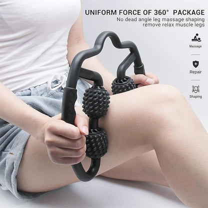 4 Wheels Foam Roller Muscle Massager for Leg Neck Hand Arm,Trigger Point Muscle Relax Massager Indoor Sports Yoga Bodybuilding Equipment (Black)