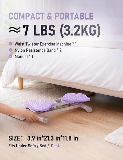 Waist Twister Machine for Body Toning, Fat Burning, Supports 300 lbs, Noiseless, Anti-Slip, Compact Portable for Home, Gym, Apartment, Office