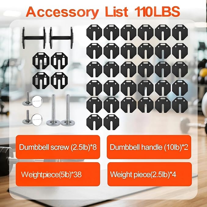 Adjustable Dumbbell Sets, Each 50/80/90/110/120LB Pairs Durable Steel Build, Free Weights Dumbbells Set of 2 with Anti-slip Handle, For Full Body Home Gym Workout Home Strength Training Equipment 50/80/90/110/120LBSX2