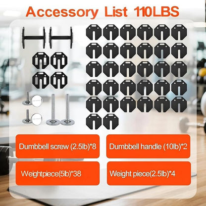 Adjustable Dumbbell Sets, Each 50/80/90/110/120LB Pairs Durable Steel Build, Free Weights Dumbbells Set of 2 with Anti-slip Handle, For Full Body Home Gym Workout Home Strength Training Equipment 50/80/90/110/120LBSX2