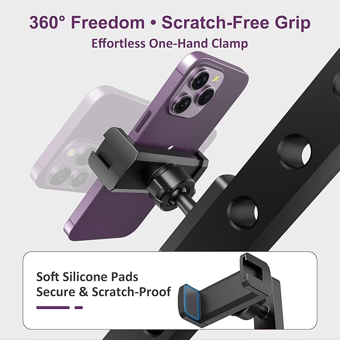Magnetic Phone Holder for Gym, Magnet Gym Phone Mount w/ 6 x N52 Magnets, Home Workout Gym Accessories for Men Women, Quick Release Clamp, Thick-Case Friendly, Fits 4.7–7" iPhone 17/16/15/14 & Galaxy