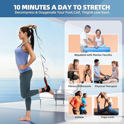 Foot and Calf Stretcher-Stretching Strap For Plantar Fasciitis, Heel Spurs, Foot Drop, Achilles Tendonitis & Hamstring. Yoga Foot & Leg Stretch Strap. (Red)