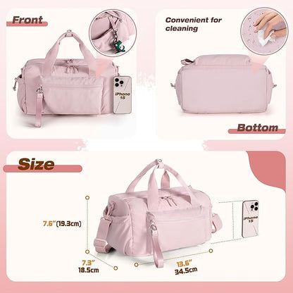 Small Gym Bag for Women, Mini Duffle Bag with Wet Compartment, 12L Travel Carry on Weekender Bag for Sports, Workout and Fitness, Pink
