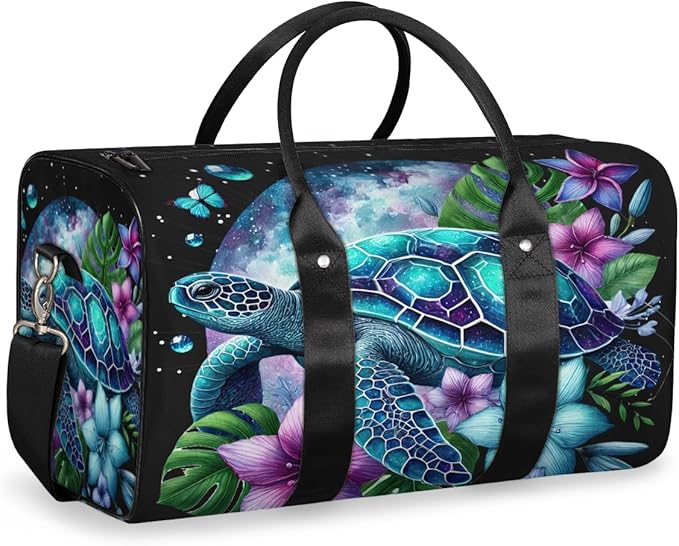 Travel Duffel Bag Galaxy Turtle Sport Tote Gym Bag Waterproof Foldable Carryon Weekend Overnight Training Handbag Sports Duffle Bags for Women Men Boys Girls